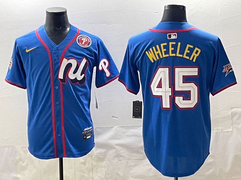 Men 2025 Philadelphia Phillies #45 Wheeler Blue All star Nike MLB Jersey style 02->philadelphia phillies->MLB Jersey
